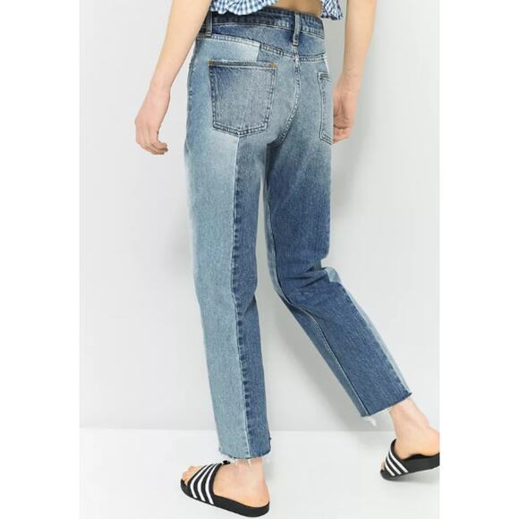 BDG Urban Outfitters Size W26 L32 Jessye Straight Leg Spliced Jeans Blue Raw Hem - Picture 2 of 14